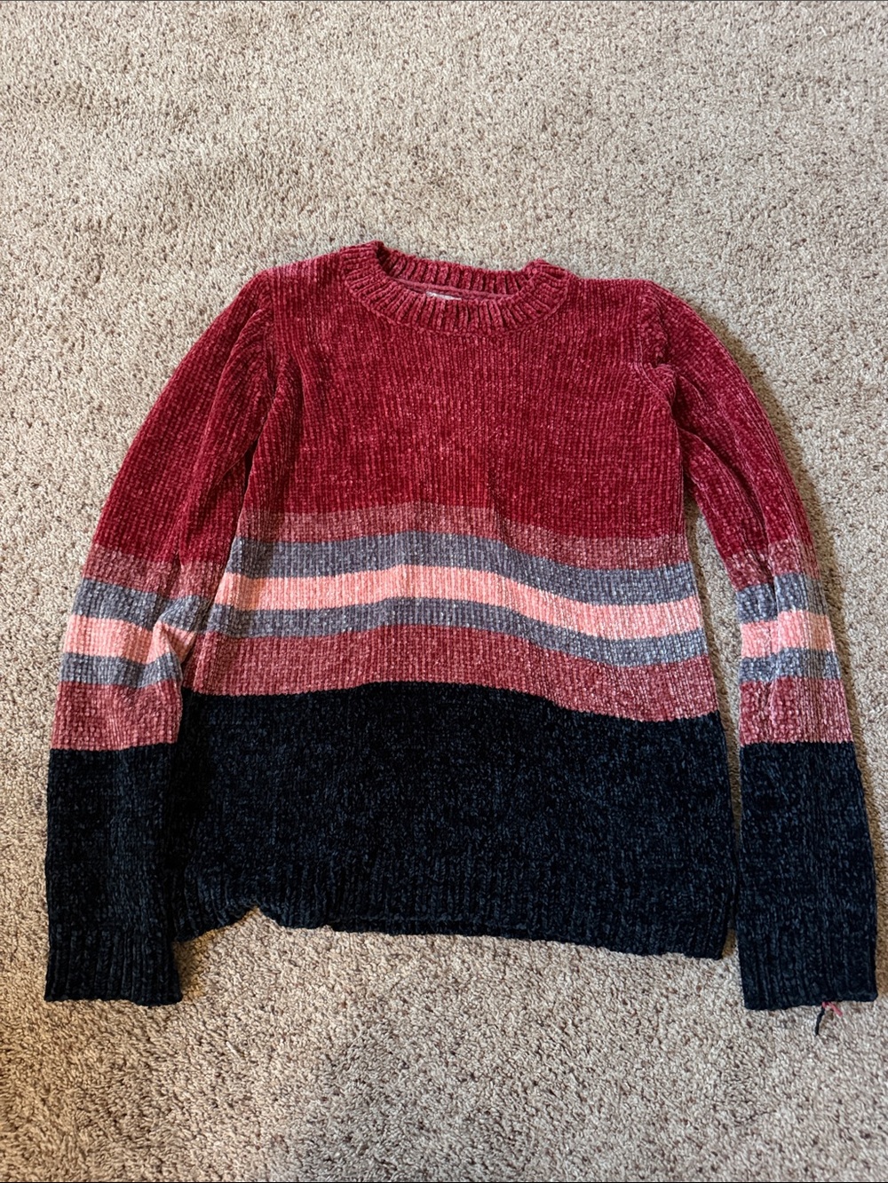Crewneck Striped Chenille Sweater - Red, Pink, Gray, Blue